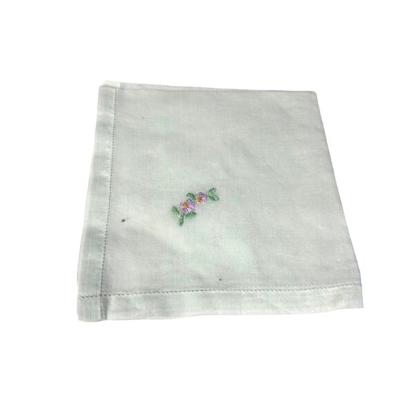 Vintage Embroidered Handkerchief Set of 4 Cross Stitch Ladies Mint Green - Picture 2 of 6